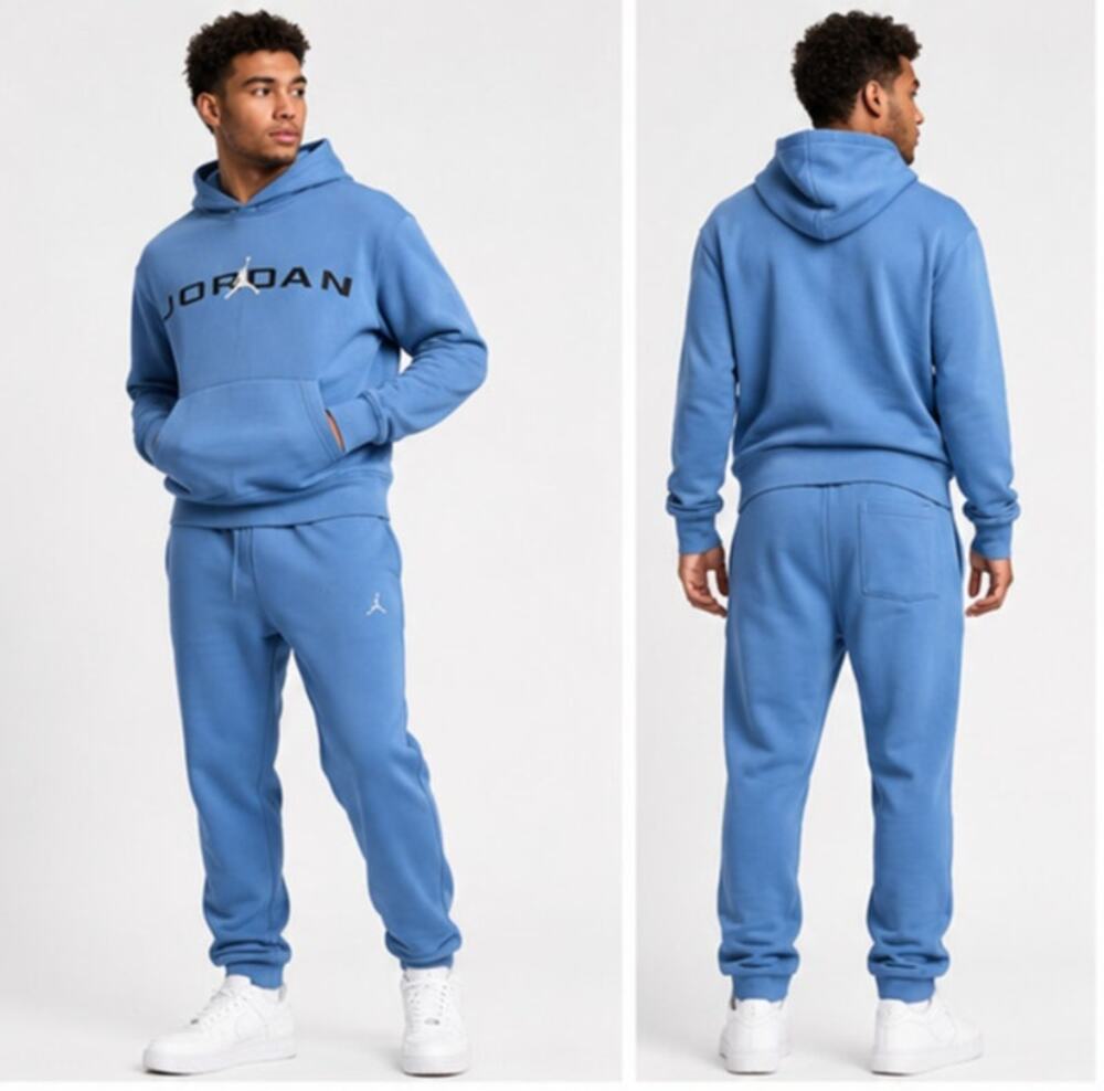 Men's Air Jordan Hoodie & Sweatpants Blue Fleece Sweatsuit Set Size Small